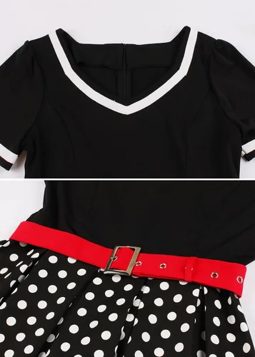 Vista 5 de Nihsatin Vestido vintage de los años 50, estilo retro, rockabilly, vestido de cóctel con cinturón