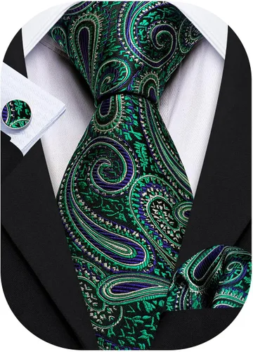 Vista 14 de Barry.Wang - Juego de corbata de seda para hombre, diseño de cachemira, pañuelo y gemelos de bolsillo