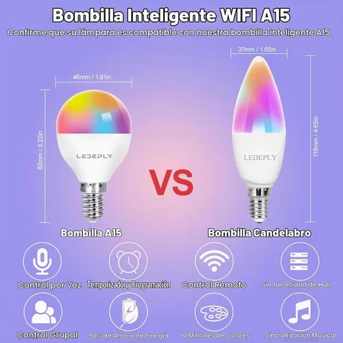 Vista 7 de Bombilla inteligente A15, bombillas LED WiFi E12, compatible