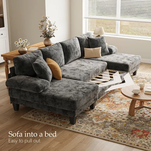 Vista 5 de Txtin's - Sofá cama con sofá cama extraíble Sofás de 112 pulgadas para sala de estar Sofá cama convertible en forma de U Chenille gris oscuro