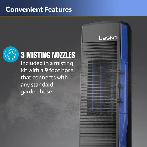 Vista 3 de Lasko Misto YF300 - Ventilador de torre para exteriores, 4 velocidades, oscilación interna, para terrazas, patios y porches, negro, YF300, grande