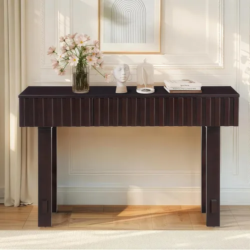 Vista 14 de Mesa consola de madera de 59 pulgadas para entrada, moderna mesa de sofá detrás del sofá con mesa espaciosa, mesas de sofá de granja para sala