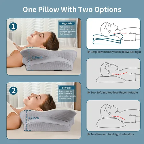Vista 4 de Cervical Pillow for Neck Pain Relief, Ergonomic Neck Pillow for Sleeping, Cooling Memory Foam Pillows for Neck Support, Orthopedic Pillow Contour