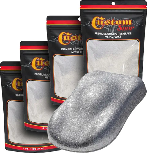 Vista 6 de Custom Shop - Purpurina metálica para pintura automotriz, oro brillante, 4 oz, micro escamas de metal de 0.004" para pintura de automóviles, aditivo