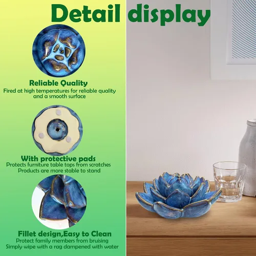 Vista 2 de Mesa de cerámica suculenta flores con base estable, mesa decorativa 3D hecha a mano (azul)