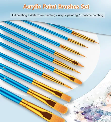 Vista 2 de Pinceles de pintura, juego de pinceles para pintura acrílica, 20 piezas de madera maciza Handel Oil Acuarela pinceles con cepillos de pelo de nailon