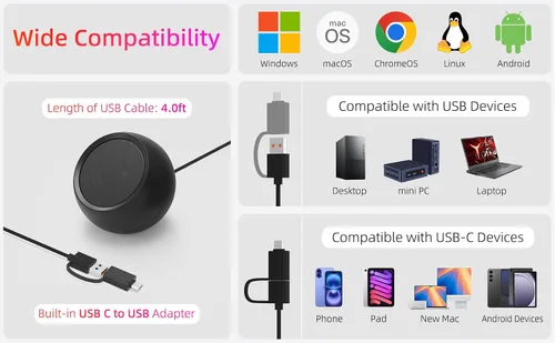 Vista 4 de [Individual] Altavoz de computadora para PC de escritorio, alimentado por USB, enchufar y usar, con cable, altavoz externo para computadora