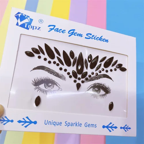 Vista 11 de Black Face Jewels se adhieren a los accesorios del festival, diamantes de imitación del tatuaje de la cara de Halloween para el maquillaje, joyas