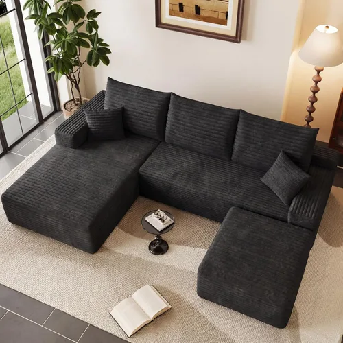 Vista 54 de Sofá modular Cloud de 95 pulgadas con otomana, moderno sofá nube en forma de U con asiento profundo, cómodo sofá de pana de 3 plazas, sofá de espuma