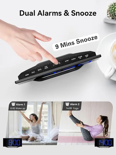Vista 5 de Reloj despertador digital para mesita de noche del dormitorio, pantalla grande de números grandes con atenuador de brillo, reloj de escritorio