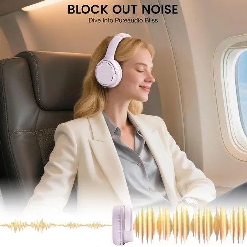Vista 2 de Auriculares con cable USB C sobre la oreja con micrófono, control de volumen, puerto compartido y diadema ajustable, auriculares estéreo plegables