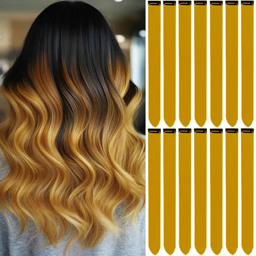 Vista 13 de 20 extensiones de cabello de colores, coloridas extensiones de cabello sintético con clip, extensiones de cabello sintético largo y lacio