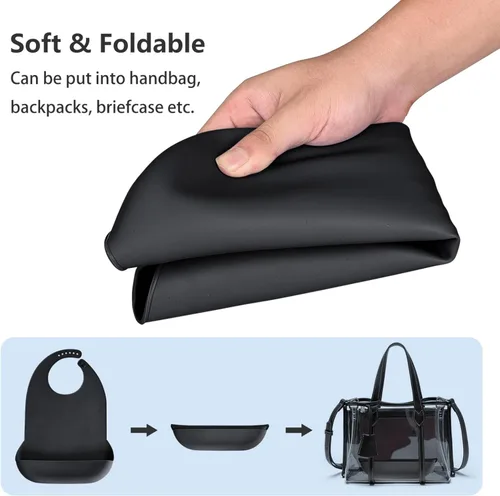 Vista 4 de Baberos para adultos Kinggrand Kitchen para hombres, mujeres, ancianos - Babero de silicona para adultos para comer - Baberos lavables con recogedor