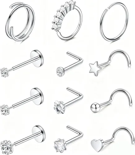 Vista 27 de Nose Rings Hoop and Nose Studs Sets for Women Men,Hypoallergenic 316L Surgical Stainless Steel Hinged Clicker Segment Nose Rings Hoop Helix