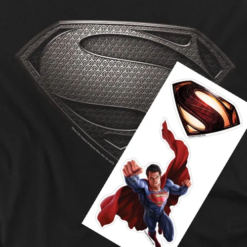 Vista 6 de Popfunk Camiseta negra clásica de Superman Man of Steel Movie Grey Shield