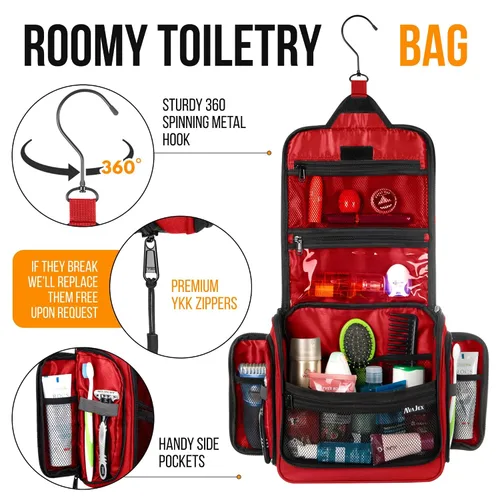 Vista 5 de Bolsa de aseo de viaje para hombres y mujeres - Organizador grande colgante de artículos de tocador - Bolsa de higiene impermeable con gancho