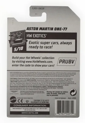 Vista 2 de Hot Wheels 2018 50 aniversario HW Exotics Aston Martin One-77 117/365, verde pálido