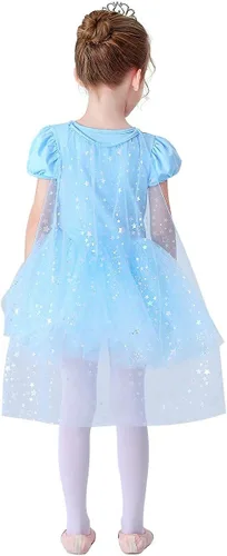 Vista 5 de REXREII Vestido de tutú de princesa para niñas pequeñas Rapunzel Sofía blanco nieve Frozen Elsa disfraz de Halloween