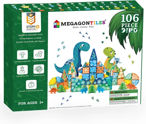 Vista 7 de MEGAGONTILES Juego de 60 azulejos magnéticos para estación de bomberos Bloques de construcción magnéticos STEM con camiones de bomberos y grúas