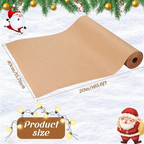 Vista 2 de Cholemy Juego de papel de regalo de Navidad de 15.7 pulgadas x 65.6 pies con ramas de pino natural, papel de estraza de algodón, calcomanías