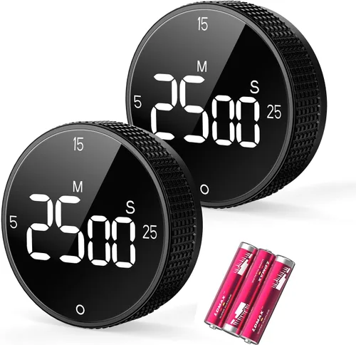 Vista 11 de Temporizador magnético de cocina para cocinar con alarma fuerte - Gran pantalla LED de cuenta atrás rotativa Pomodoro, preajuste de 5/15/25 minutos