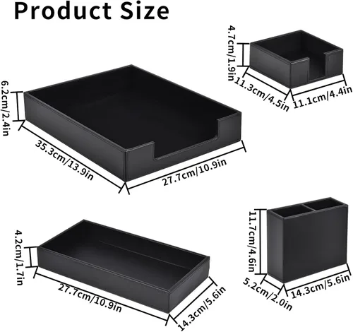 Vista 6 de Paquete de 4 suministros de oficina/organizador de escritorio de cuero para bandeja de papel para cartas, soporte para notas adhesivas, taza
