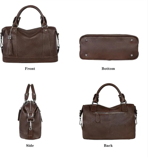 Vista 4 de Heshe - Bolsa de hombro de piel para mujer, con asa superior, bolsa cruzada