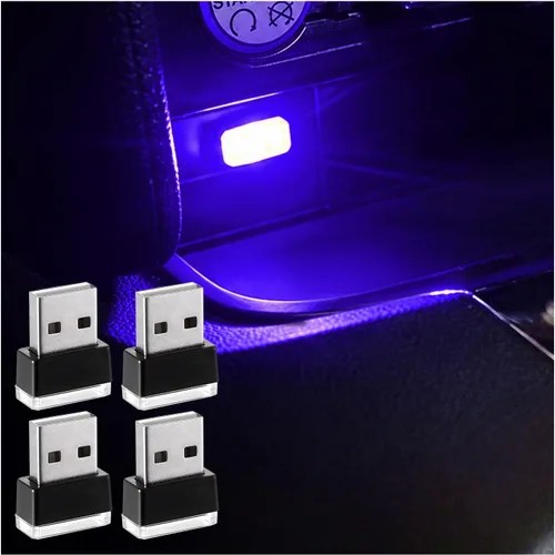 Vista 14 de Augeny 4 PCS Lámpara de Atmósfera Interior de Coche LED USB, Luz Nocturna Decorativa Enchufable USB, Kit de Iluminación Ambiental Portátil para 2