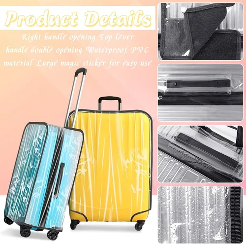 Vista 4 de JZRTravel Funda de equipaje de 3 piezas de PVC transparente impermeable para maleta, protector de maleta de equipaje para ruedas giratorias