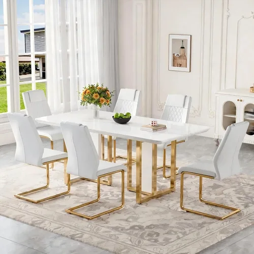 Vista 34 de Juego de mesa de comedor de mármol blanco de 63" para 6 Sillas negras 1