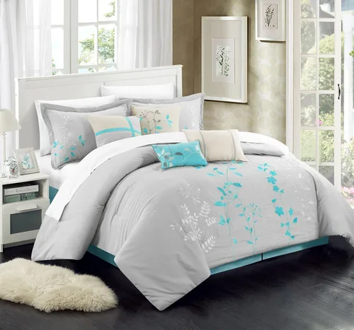 Vista 14 de Chic Home Bliss Garden - Juego de edredón bordado de 8 piezas, tamaño Queen, color marrón