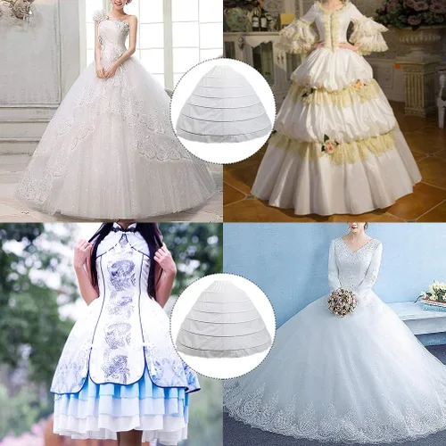 Vista 6 de Falda de 6 aros para mujer, enagua para fiesta, boda, crinolina, Blanco