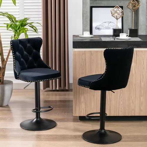 Vista 2 de LKTART Juego de 2 taburetes de bar giratorios con altura de asiento ajustable, taburetes de bar tapizados de terciopelo con base cromada