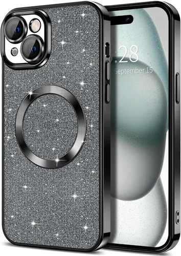 Vista 18 de Hython para iPhone 16 Funda con chispas brillantes, fundas transparentes magnéticas con protector de lente de cámara [Compatible con MagSafe]