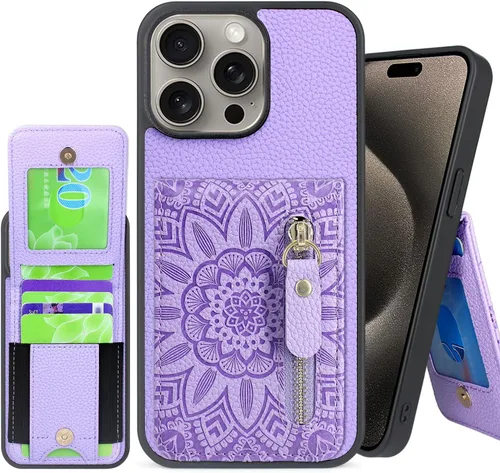 Vista 10 de Harryshell Funda compatible con iPhone 13 Pro Max con ranuras para tarjetas [soporta hasta 6 tarjetas] Función de atril, bolsillo con cremallera