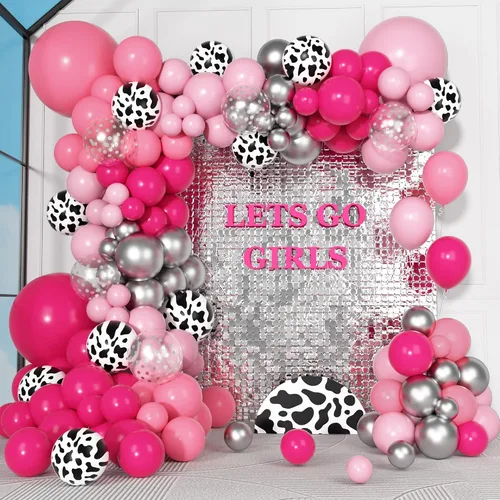 Vista 15 de Kit de Arco de Guirnalda de Globos de Vaquero Occidental de 170 Piezas, Globos de Confeti Negro y Marrón con Estampado de Vaca para Granja