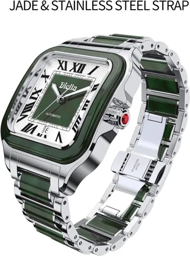 Vista 9 de Diella Relojes de pulsera automáticos rectangulares para hombres y mujeres con jade