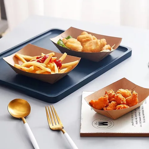 Vista 7 de Paquete de 100 bandejas de papel kraft de 1 libra, bandejas de comida de alta resistencia, desechables para papas fritas, nachos, resistentes a