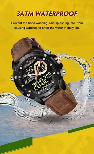 Vista 9 de NAVIFORCE Reloj digital militar para hombre, movimiento de cuarzo japonés, analógico, resistente al agua, reloj deportivo de cuero multifuncional