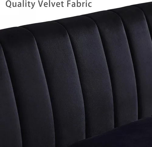 Vista 3 de Sofá Chesterfield de terciopelo moderno, sofá grande de 3 asientos, muebles de sofá de 76 pulgadas, cómoda funda tapizada con marco de madera y Negro