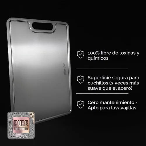 Vista 2 de Tabla de cortar de titanio Plateful - Verdaderas tablas de cortar de titanio para cocina con ranura de jugo, tablas de cortar de grado alimenticio