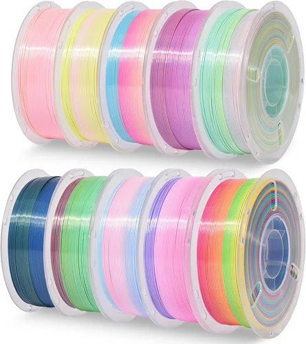 Vista 19 de Silk Rainbow 3D Printer Filament 1.75mm Multi-Color PLA Filament Fast Color Change Candy Color 3D Printing Filament, 1kg Spool Color caramelo