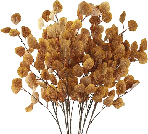 Vista 10 de Sggvecsy 6 Pcs Hojas de Eucalipto Tallos de Eucalipto Artificial Hojas Largas de Dólar Plateado Ramas de Hojas Falsas Eucalipto de Seda Artificial