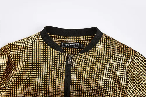 Vista 6 de WULFUL Chaqueta de bombardero Varsity para niños, disfraz de discoteca de los años 70, chaquetas metálicas de lentejuelas