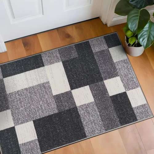 Vista 30 de Rugshop Alfombra Contemporánea Azul con Cajas Geométricas Antideslizante y sin Desprendimiento para Sala de Estar, Comedor y Oficina, 20" x 30