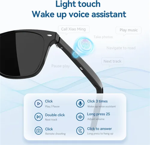 Vista 3 de IVY Gafas Bluetooth inteligentes TWS 2024, asistentes de voz, llamadas, encendido/apagado automático, fotografía remota, efectos de sonido inmersivos