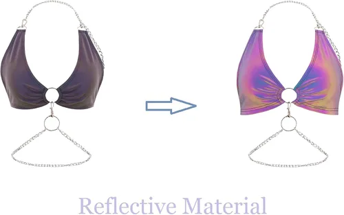 Vista 4 de Testudineus Camiseta sin mangas reflectante para mujer, diseño metálico brillante con cremallera en la espalda, traje de festival y rave