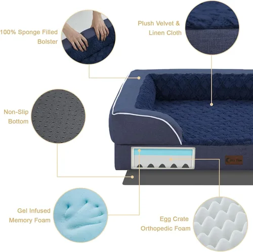 Vista 17 de Camas ortopédicas para perros grandes, cama de espuma viscoelástica impermeable para mascotas grandes con lados 89x56 cm, sofá para perros grandes