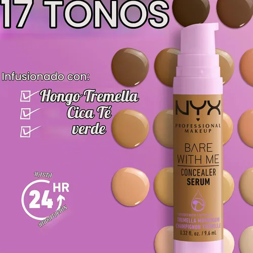 Vista 5 de NYX PROFESSIONAL MAKEUP Bare With Me - Suero corrector, Maquillaje corrector para hasta 24 horas de hidratación - Claro