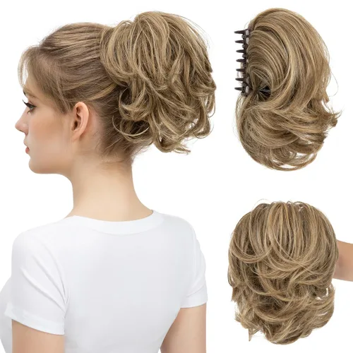 Vista 9 de Pinza de pelo con clip de garra, moño corto, pieza de cabello de moño desordenado, extensiones de cabello flexibles, ramificación de cabello
